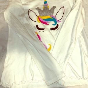 White unicorn shirt with ruffled bottom